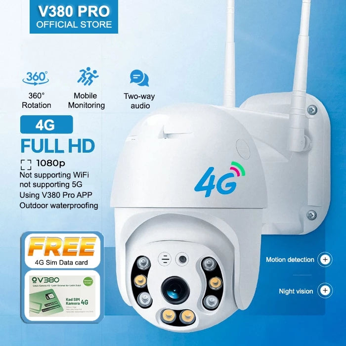 V380 4G Outdoor CCTV Camera 1080P HD (SIM Card Support)